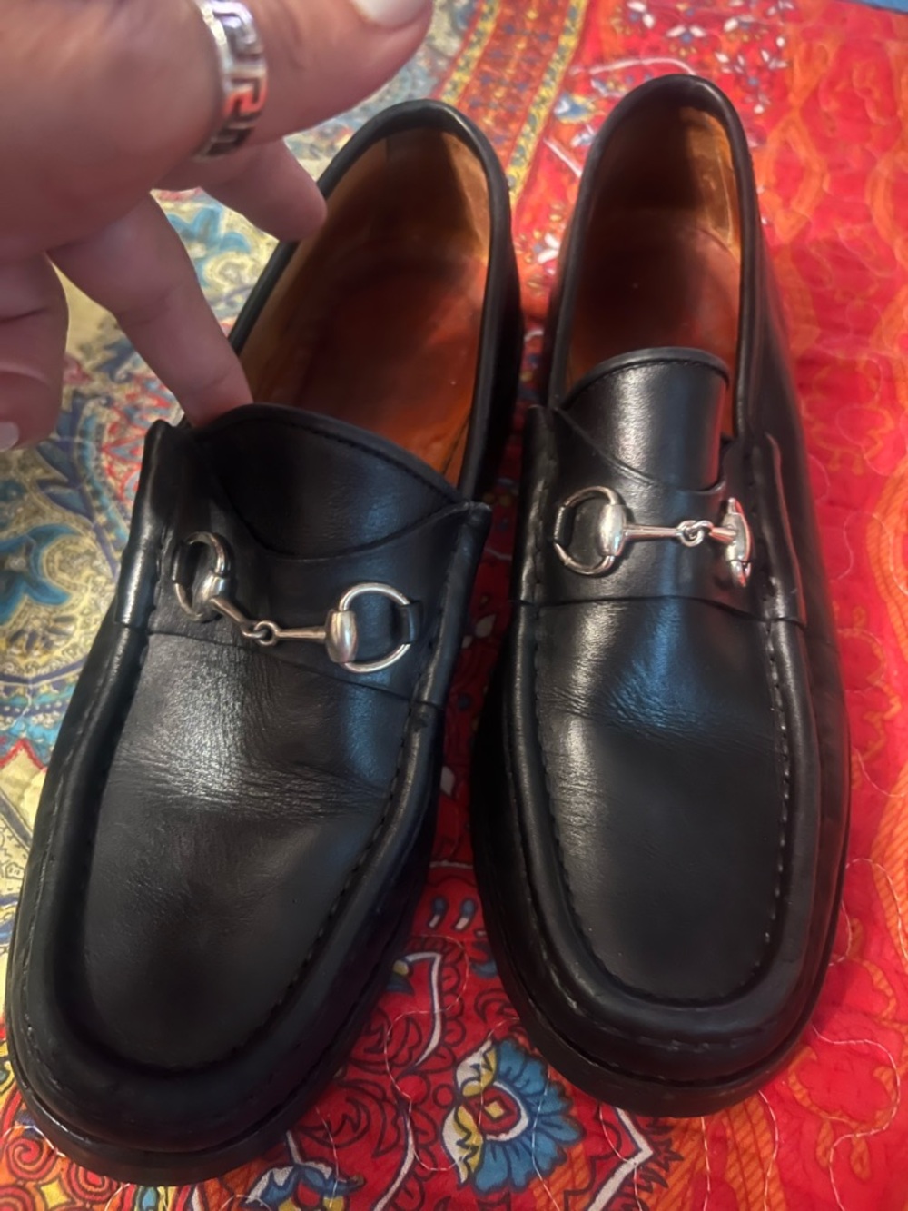 Gucci Black Leather Horsebit Loafers - Women Slip-On